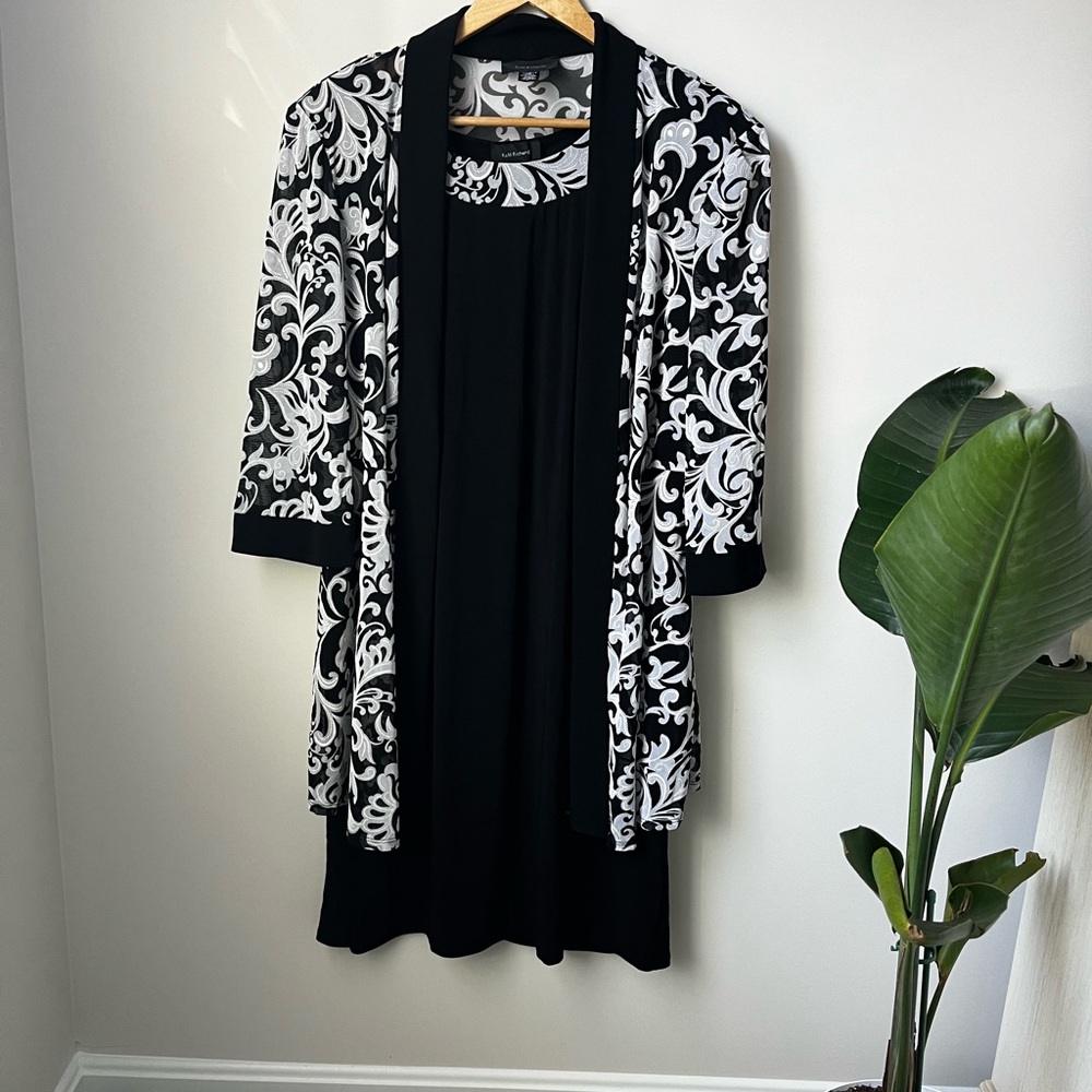 R&M Richards Black Dress with Black & White Swirl Duster